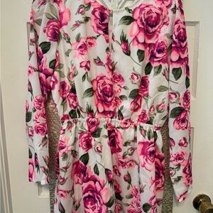Floral Pink and White Long Sleeve Romper